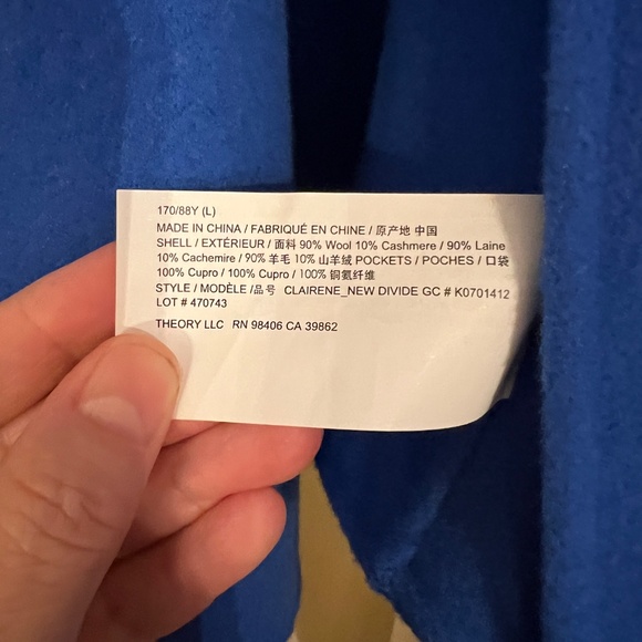 $595 NWT Theory Clairene Wool & Cashmere Jacket in Seashore Blue Size LARGE - Picture 7 of 7